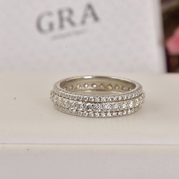 Certified Moissanite Diamond Eternity Wedding Band Ring - Picture 1 of 3